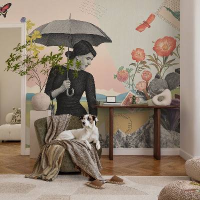 Fototapet 3D pentru living cu un peisaj de dealuri pitorești