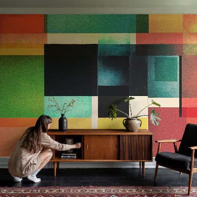 Fototapet 3d pentru dormitor cu design în tonuri armonioase și motive geometrice