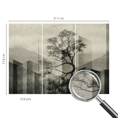 Fototapet 3D pentru living cu peisaj forestier