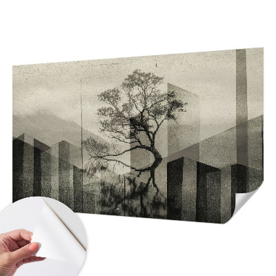 Fototapet 3D pentru living cu peisaj forestier