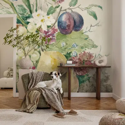 Tapet foto autoadeziv Blomster og frugter