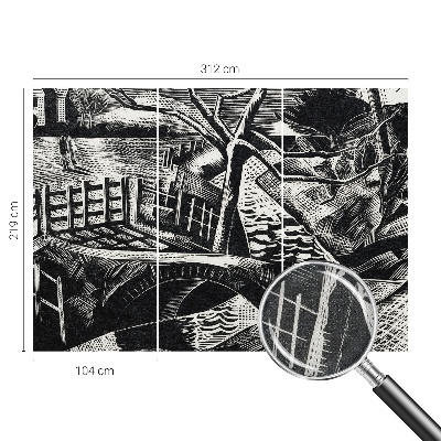 Fototapet 3D pentru dormitor cu motiv arhitectural în nuanţe naturale
