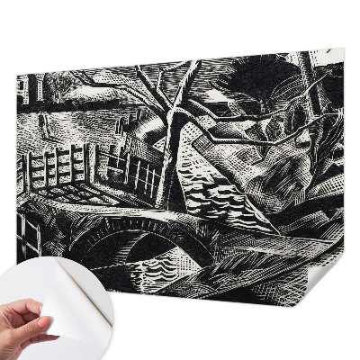 Fototapet 3D pentru dormitor cu motiv arhitectural în nuanţe naturale