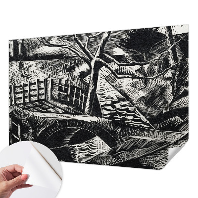 Fototapet 3D pentru dormitor cu motiv arhitectural în nuanţe naturale
