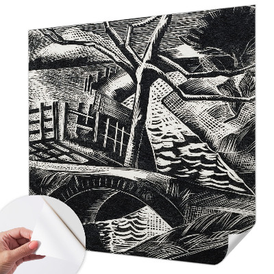Fototapet 3D pentru dormitor cu motiv arhitectural în nuanţe naturale