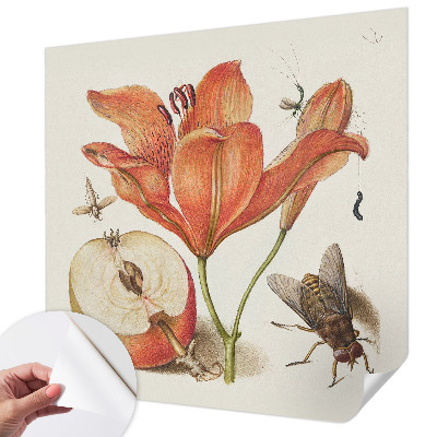 Fototapet autoadeziv pentru dormitor cu ilustrație botanică