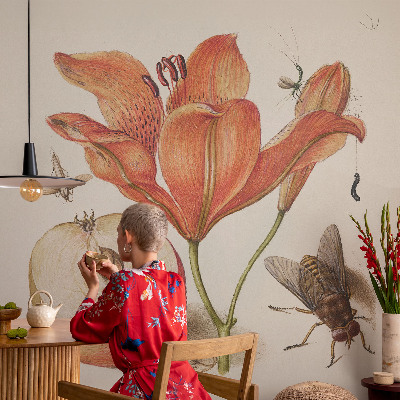 Fototapet autoadeziv pentru dormitor cu ilustrație botanică