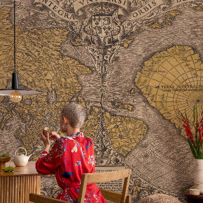 Fototapet 3D pentru living cu motiv istoric de cartografie