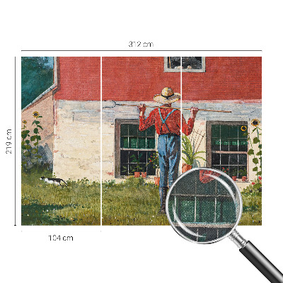 Fototapet 3D pentru living cu peisaj de sat