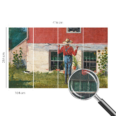 Fototapet 3D pentru living cu peisaj de sat