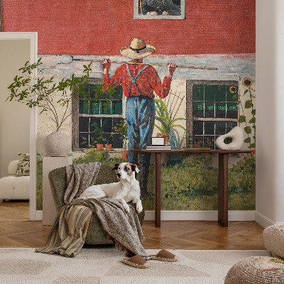 Fototapet 3D pentru living cu peisaj de sat