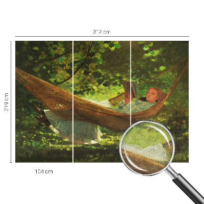Fototapet 3D pentru dormitor cu ilustraţie care înfăţişează relaxare într-un hamac