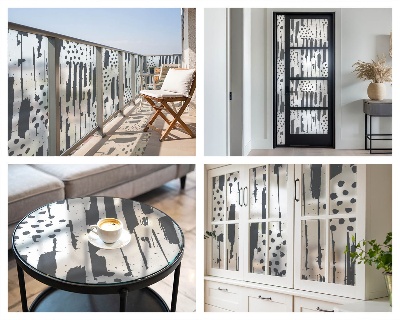 Folie decorativă vitraliu pentru uși și ferestre Dungi și puncte