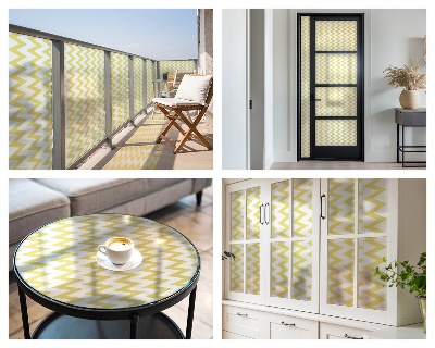 Folie decorativă vitraliu pentru uși și ferestre Zigzaguri galbene