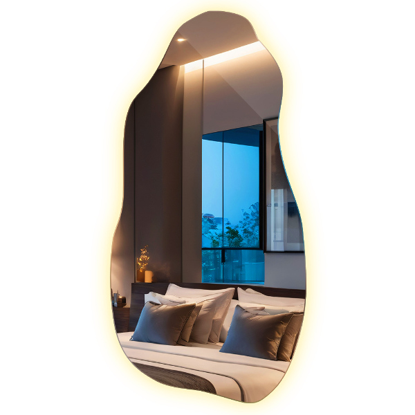 Oglindă de formă neregulată modern cu iluminare de fundal cu LED