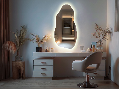 Oglindă de formă neregulată modern cu iluminare de fundal cu LED