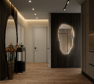 Oglindă de formă neregulată modern cu iluminare de fundal cu LED