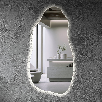 Oglindă de formă neregulată modern cu iluminare de fundal cu LED