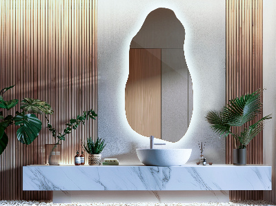 Oglindă de formă neregulată modern cu iluminare de fundal cu LED