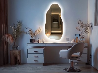 Oglindă de formă neregulată modern cu iluminare de fundal cu LED