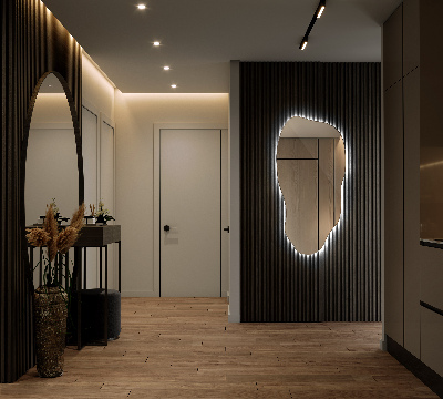 Oglindă de formă neregulată modern cu iluminare de fundal cu LED