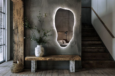 Oglindă de formă neregulată modern cu iluminare de fundal cu LED