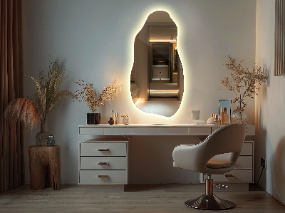 Oglindă de formă neregulată modern cu iluminare de fundal cu LED