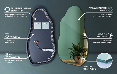 Oglindă de formă neregulată modern cu iluminare de fundal cu LED
