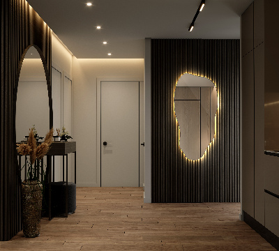 Oglindă de formă neregulată modern cu iluminare de fundal cu LED