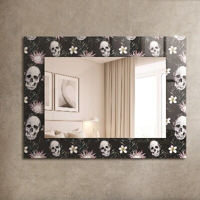 Oglinda cu rama imprimata Cranii și flori