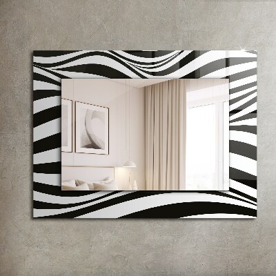 Oglinda rama cu imprimeu Valuri în alb și negru