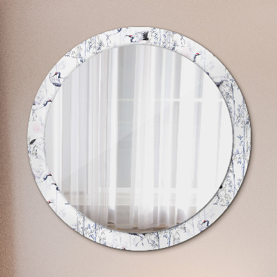 Oglinda rotunda cu rama imprimata Cranes birds