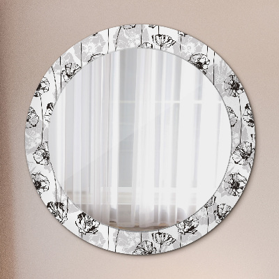 Oglinda rotunda cu rama imprimata Maki flori