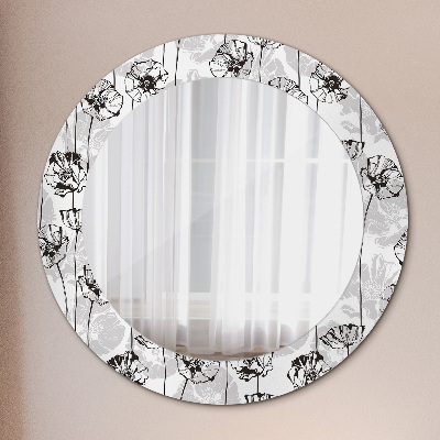 Oglinda rotunda cu rama imprimata Maki flori