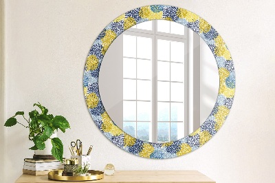 Decor oglinda rotunda Flori albastre