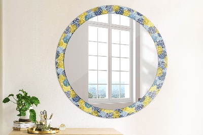Decor oglinda rotunda Flori albastre