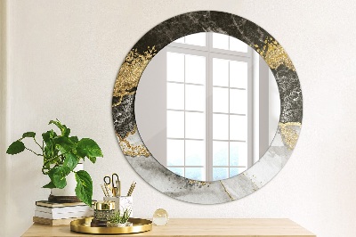 Oglinda rotunda decor perete Marmură și aur