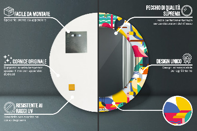 Oglinda rotunda cu rama imprimata Păsări tropicale geometrice