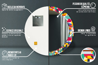 Oglinda rotunda cu rama imprimata Păsări tropicale geometrice