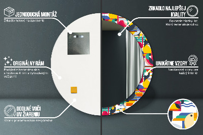 Oglinda rotunda cu rama imprimata Păsări tropicale geometrice