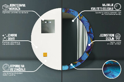 Oglinda rotunda cu rama imprimata Fluture albastru și verde