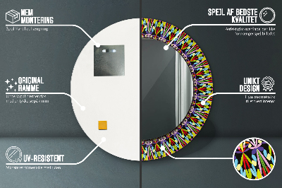 Oglinda rotunda cu rama imprimata Model de mandala psihedelică