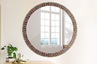 Oglinda rotunda cu rama imprimata Model de mandala psihedelică