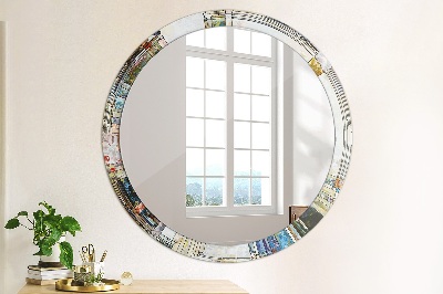 Oglinda rotunda cu rama imprimata Fereastră abstractă de vitralii
