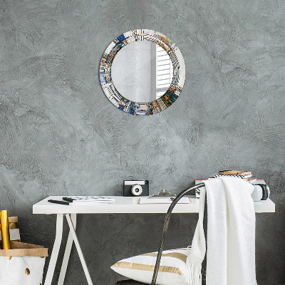 Oglinda rotunda cu rama imprimata Fereastră abstractă de vitralii