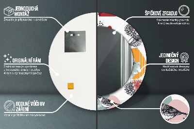 Oglinda rotunda cu rama imprimata Abstracție cu păsări