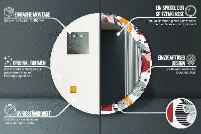 Oglinda rotunda cu rama imprimata Abstracție cu păsări