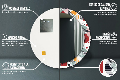 Oglinda rotunda cu rama imprimata Abstracție cu păsări