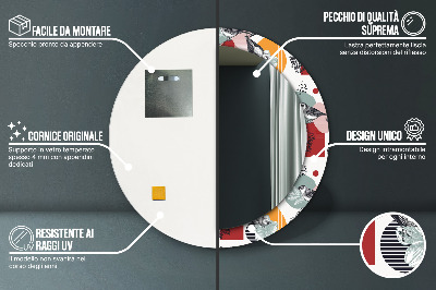 Oglinda rotunda cu rama imprimata Abstracție cu păsări