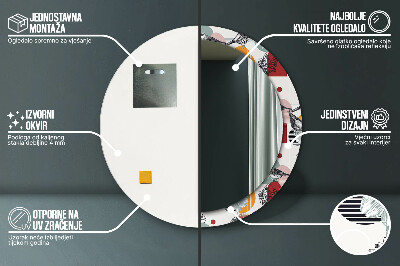 Oglinda rotunda cu rama imprimata Abstracție cu păsări